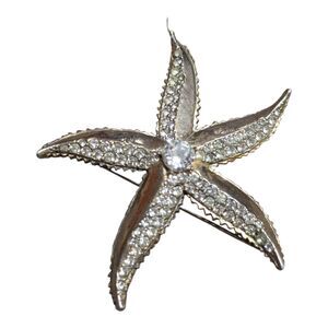 Rhinestone Starfish Brooch Pin – Silver Tone Beach Ocean Jewelry